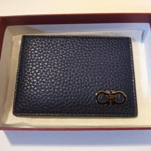 Salvatore Ferragamo Blue Calf Leather Card Case